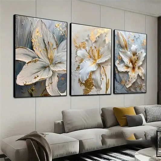 3D Gold and White Flower Canvas