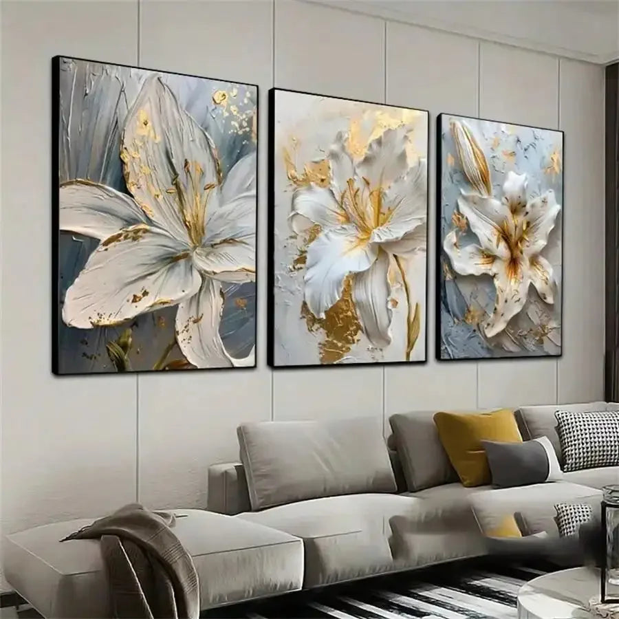 3D Gold and White Flower Canvas